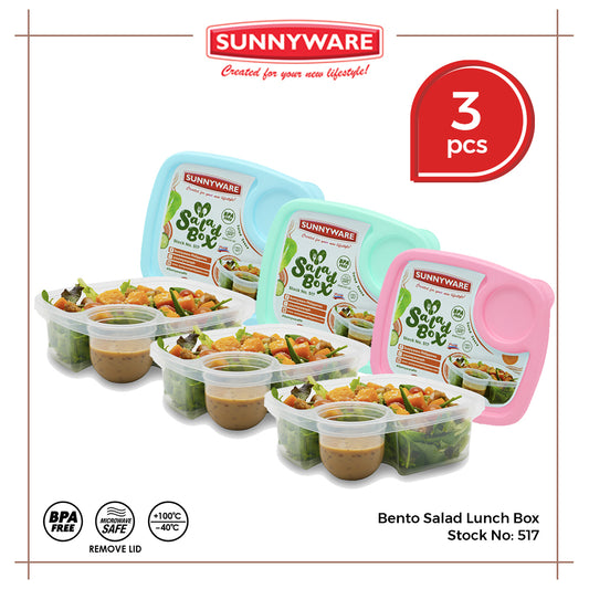 3pcs Bento Salad Lunch Box [Sunnyware 517] | Plasticware | Food Storage | Salad Box | Lunch Box