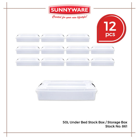 12pcs 50L Under Bed Stock Box / Storage Box [Sunnyware 861] | Plasticware | Storage Box | Stackable
