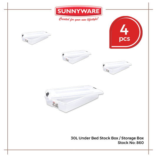 4pcs 30L Under Bed Stock Box / Storage Box [Sunnyware 860] | Plasticware |Storage Box |Stackable Box