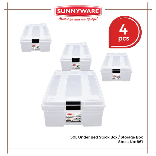 4pcs 50L Under Bed Stock Box / Storage Box [Sunnyware 861] | Plasticware |Storage Box |Stackable Box