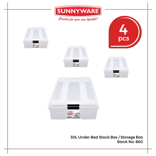 4pcs 30L Under Bed Stock Box / Storage Box [Sunnyware 860] | Plasticware |Storage Box |Stackable Box