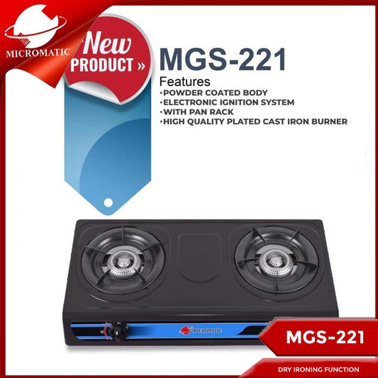 Micromatic MGS-221 2-Burner Gas Stove Powder Coated Body Electronic Ignition System - w/o Regulator