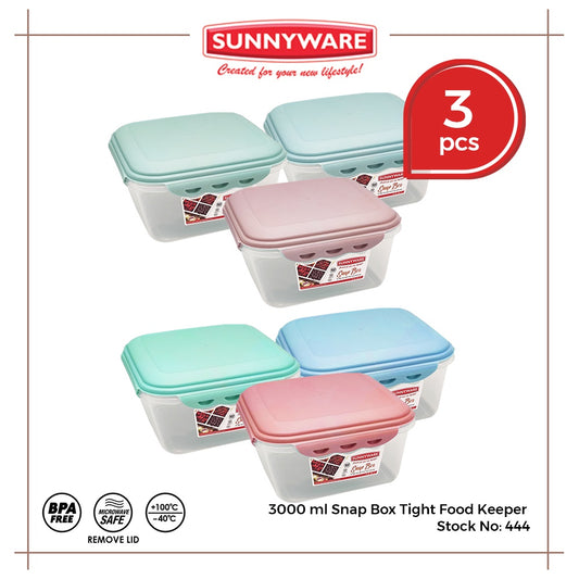 3pcs 3000 ml Snap Box Tight Food Keeper [Sunnyware 444] | Plasticware | Kitchenware | BPA Free