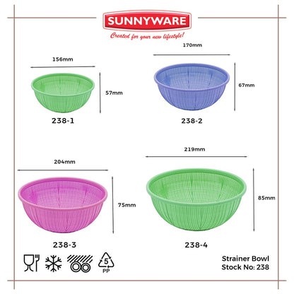 12pcs Strainer Bowl - Medium [Sunnyware 238-3] | Plasticware | Kitchenware | Strainer | Colander