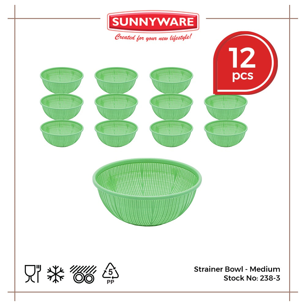 12pcs Strainer Bowl - Medium [Sunnyware 238-3] | Plasticware | Kitchenware | Strainer | Colander