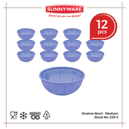 12pcs Strainer Bowl - Medium [Sunnyware 238-3] | Plasticware | Kitchenware | Strainer | Colander