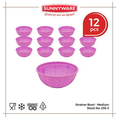 12pcs Strainer Bowl - Medium [Sunnyware 238-3] | Plasticware | Kitchenware | Strainer | Colander