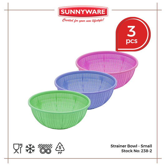 3pcs Strainer Bowl - Small [Sunnyware 238-2] | Plasticware | Kitchenware | Strainer | Colander