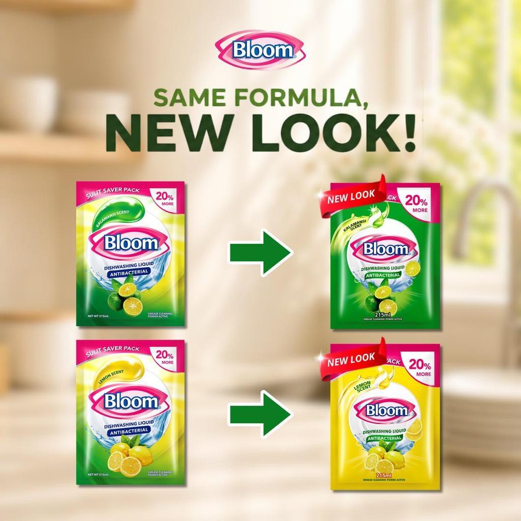 Bloom Lemon Dishwashing Liquid Plant-Based  Grease Cleaner Stand Up Squeeze Bottle Refill Pouch Sach