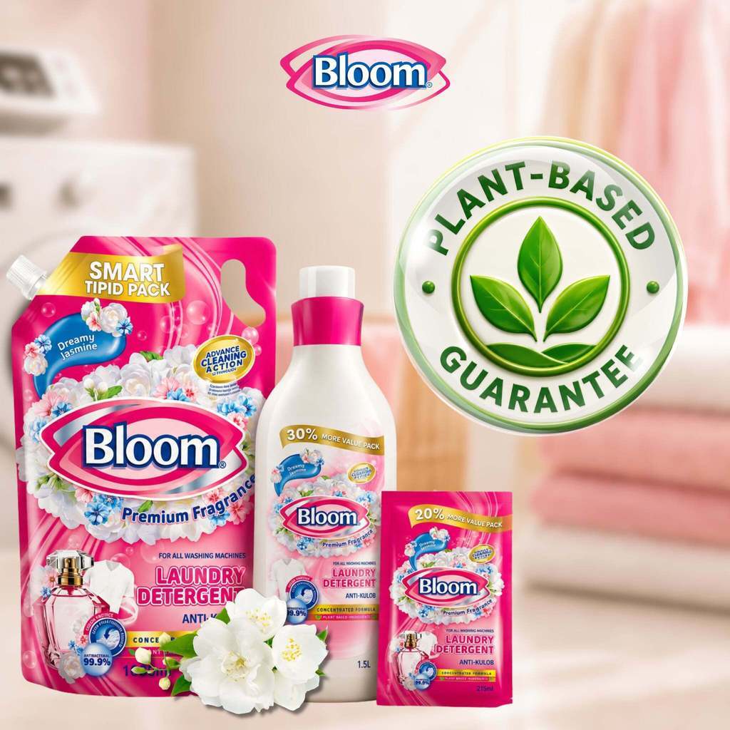 Bloom Plant-Based Liquid Detergent/Laundry Detergent  Pouch and Bottle Jasmine Fresh Fabric Wash Gen